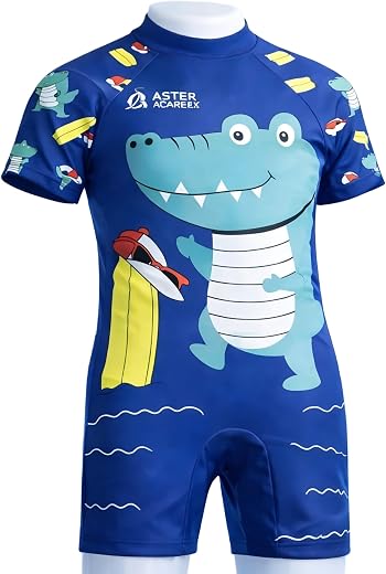 ASTER APPARELS Kids Boys Cartoon Dinosaur Swimsuit | Short Sleeve Jumpsuit | UV Protection | Lightweight &amp; Streachable Swi...