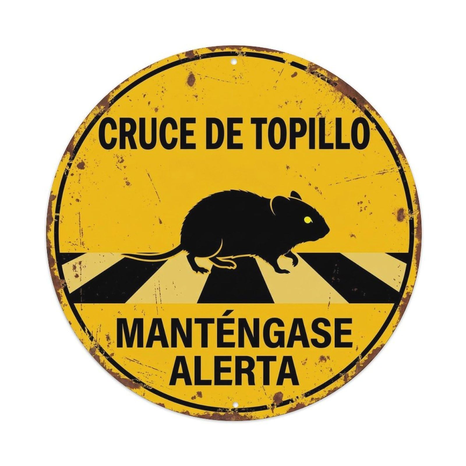 Vole Crossing Manténgase Alerta Distressed Metal Tin Sign