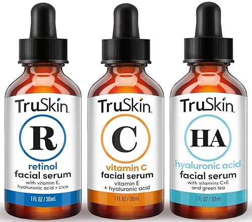 TruSkin Trío de suero facial - Ácido hialurónico, vitamina C y suero de retinol para la cara - Set de cuidado de la piel antienvejecimiento para