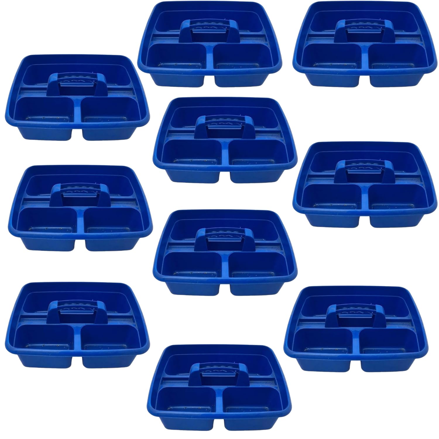 Caddy Tray – 12" x 15" 3 Compartment Polypropylene Carrying Container with Handle – Cleaning Tool Storage Caddy – Colour Coded – For Home Garden Equestrian Blue Pack of 9