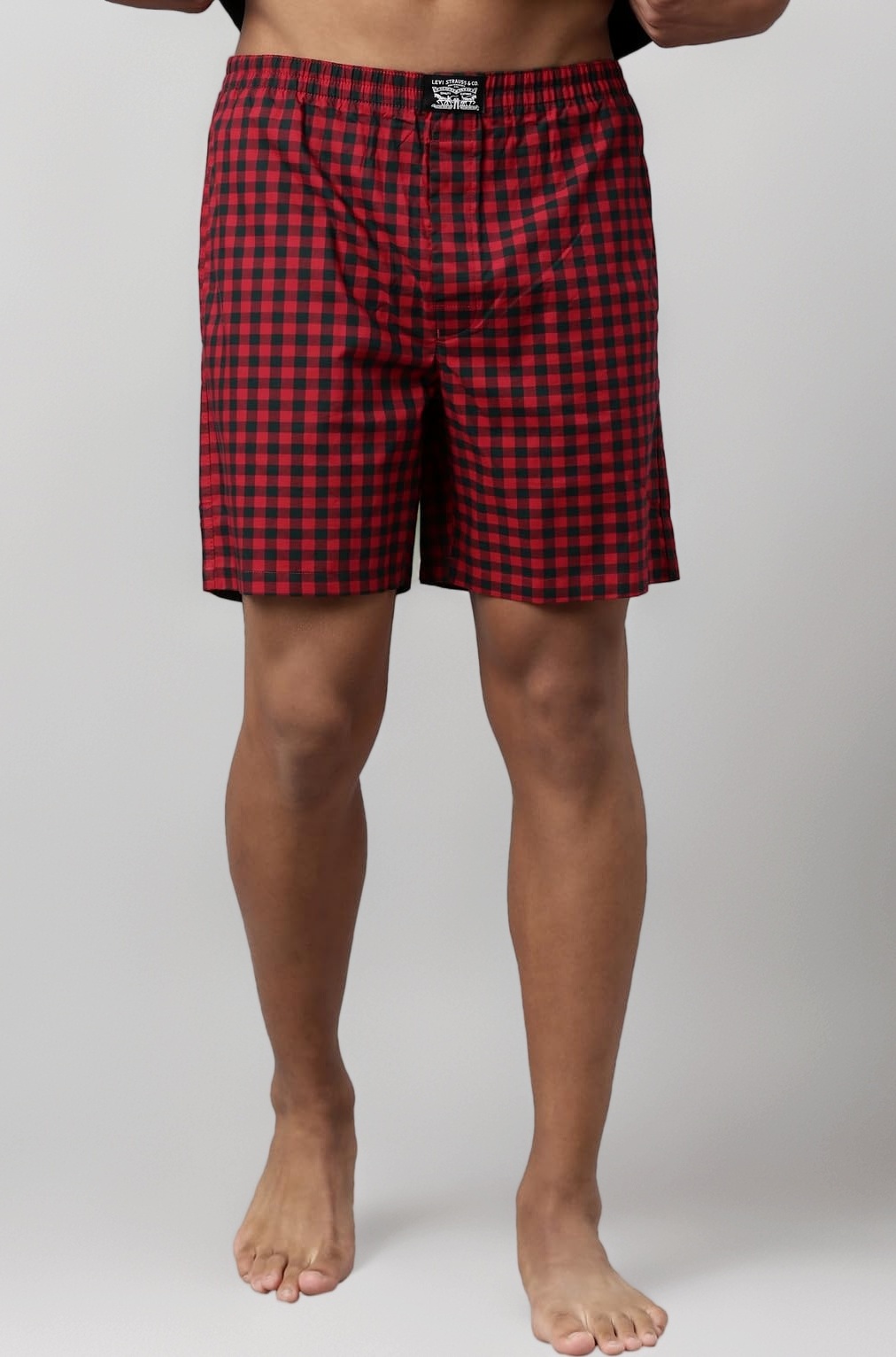 024 Men's Premium Soft Cotton Woven Checkered Boxer Shorts - Mid Rise, Inner Elastic Waistband with Side Pocket (Pack of 1)