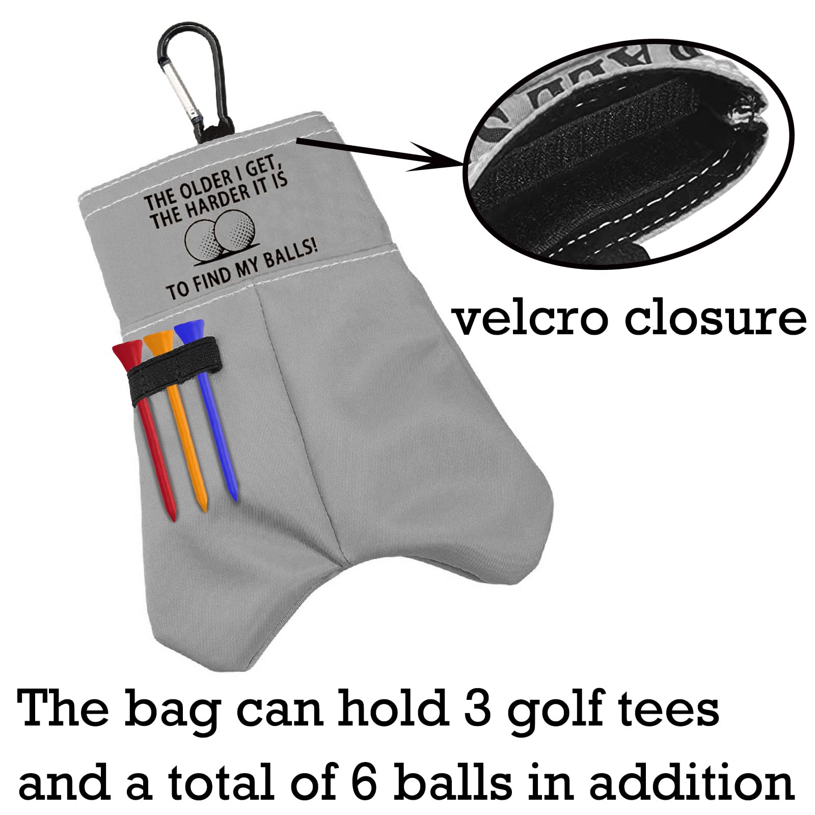 BLUPARK Funny Golf Ball Storage Bag for Grandpa Dad - The Older I Get The Harder It is to Find My Balls Pouch