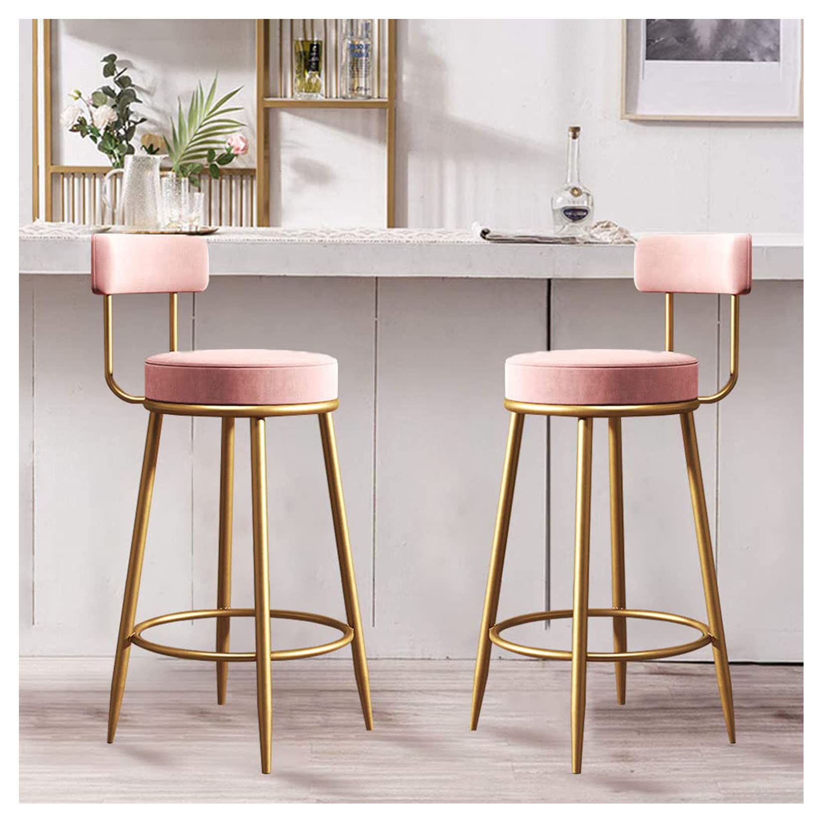 Chaises de bar en velours DASHADAO lot de 2 tabourets de comptoir dorés chic