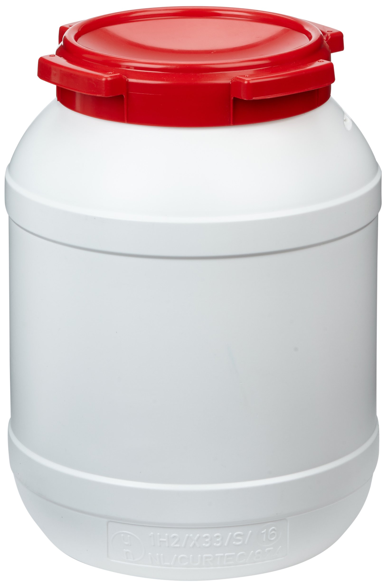 NeoLab Breed Hals Vat 26L – HDPE Met Schroefdeksel, Wit/rood, Stapelbaar, Voor Levensmiddelen En Chemische Opslag