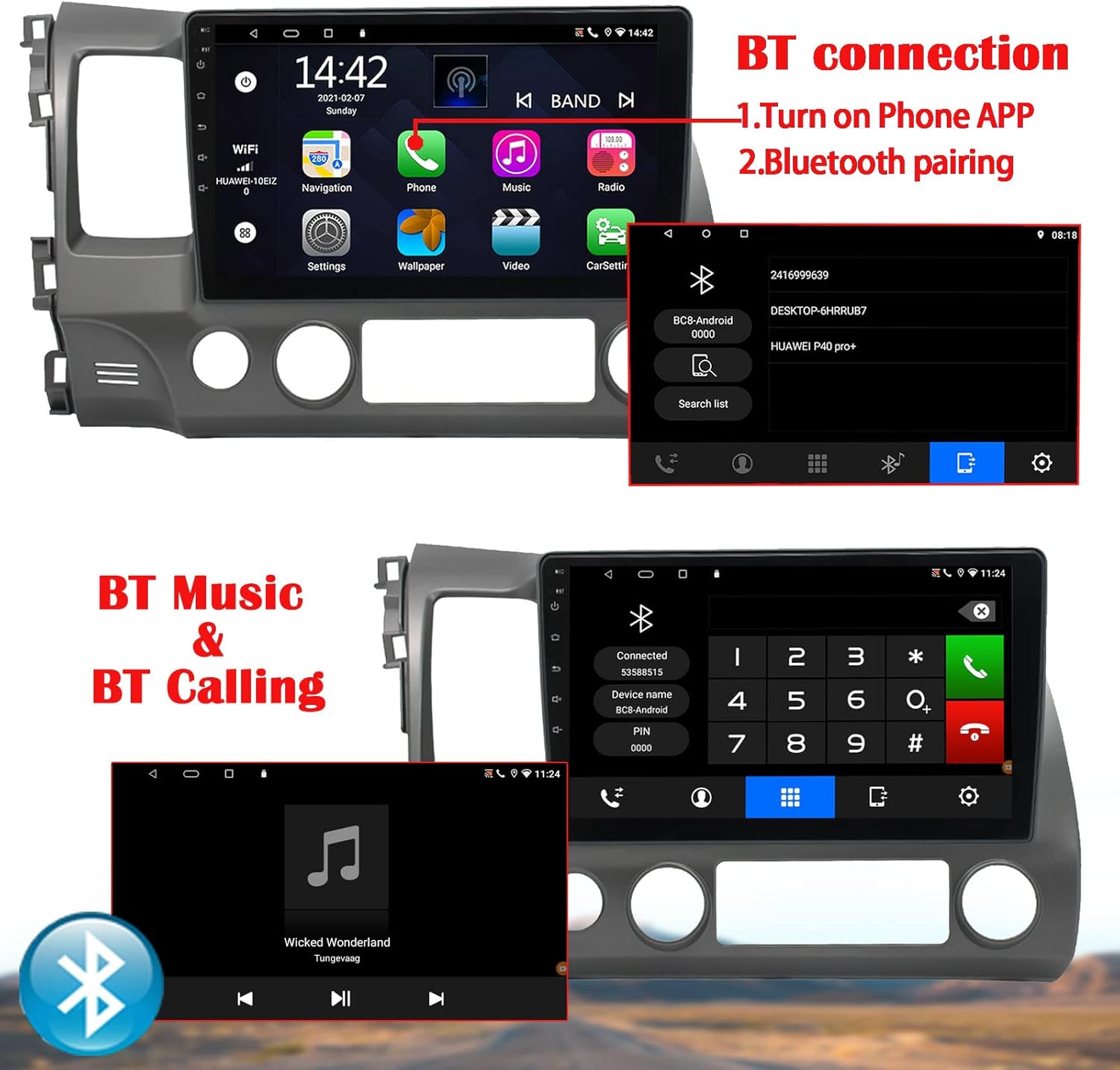 Binize Android 10 Car Stereo Compatible with CarPlay&Android Auto,10 Inch Touch Screen Car Radio Support Bluetooth,GPS Navigation,FM&AM,RDS,DSP,SWC for Honda Civic 2006-2011+Backup Camera : Electronics