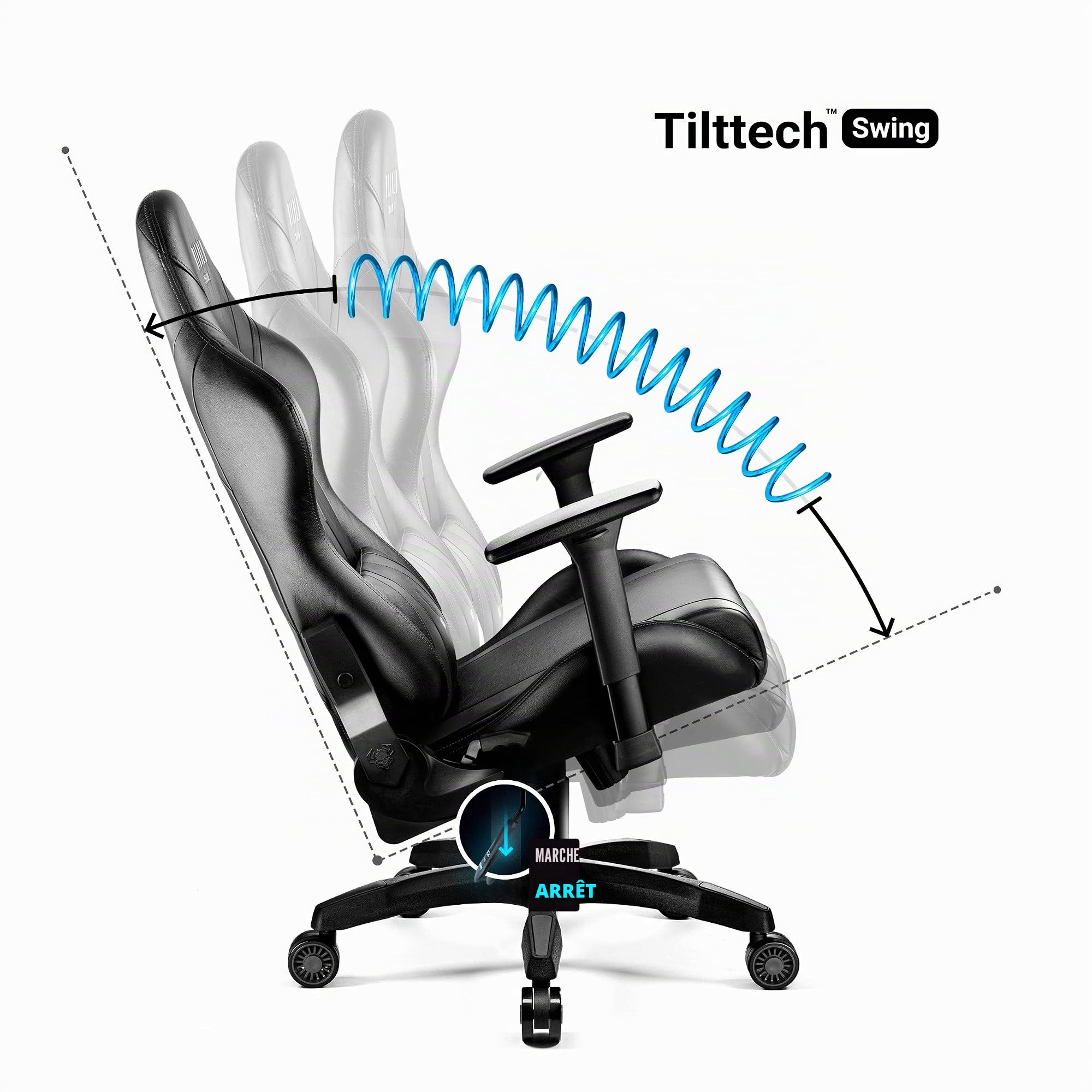 Diablo X-Horn Chaise Gaming Siege Fauteuil Bureau Accoudoirs 3D Design Ergonomique Oreiller Cou Coussin Lombaire Skaï Fonction d'inclinaison Noir Normal (L)