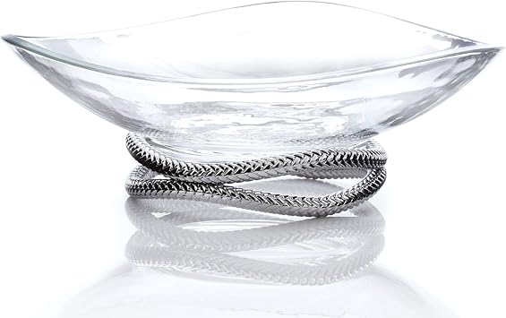 nambe Braid Centerpiece Bowl | Fruit Display Bowl | Decorative Bowl for Table Decor or Kitchen Counter | Chrome Plate and Glass | Modern Centerpiece | 11-Inch