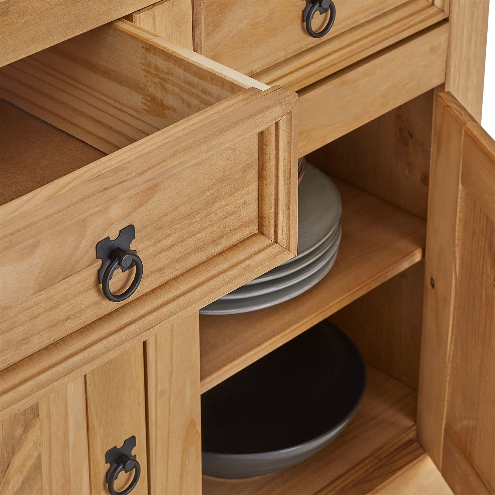 CARO-Möbel Kommode Salsa, Kommode Kiefer massiv gebeizt, mit 2 Schubladen und 2 Türen, Landhausstil, Landhaus, Buffetschrank