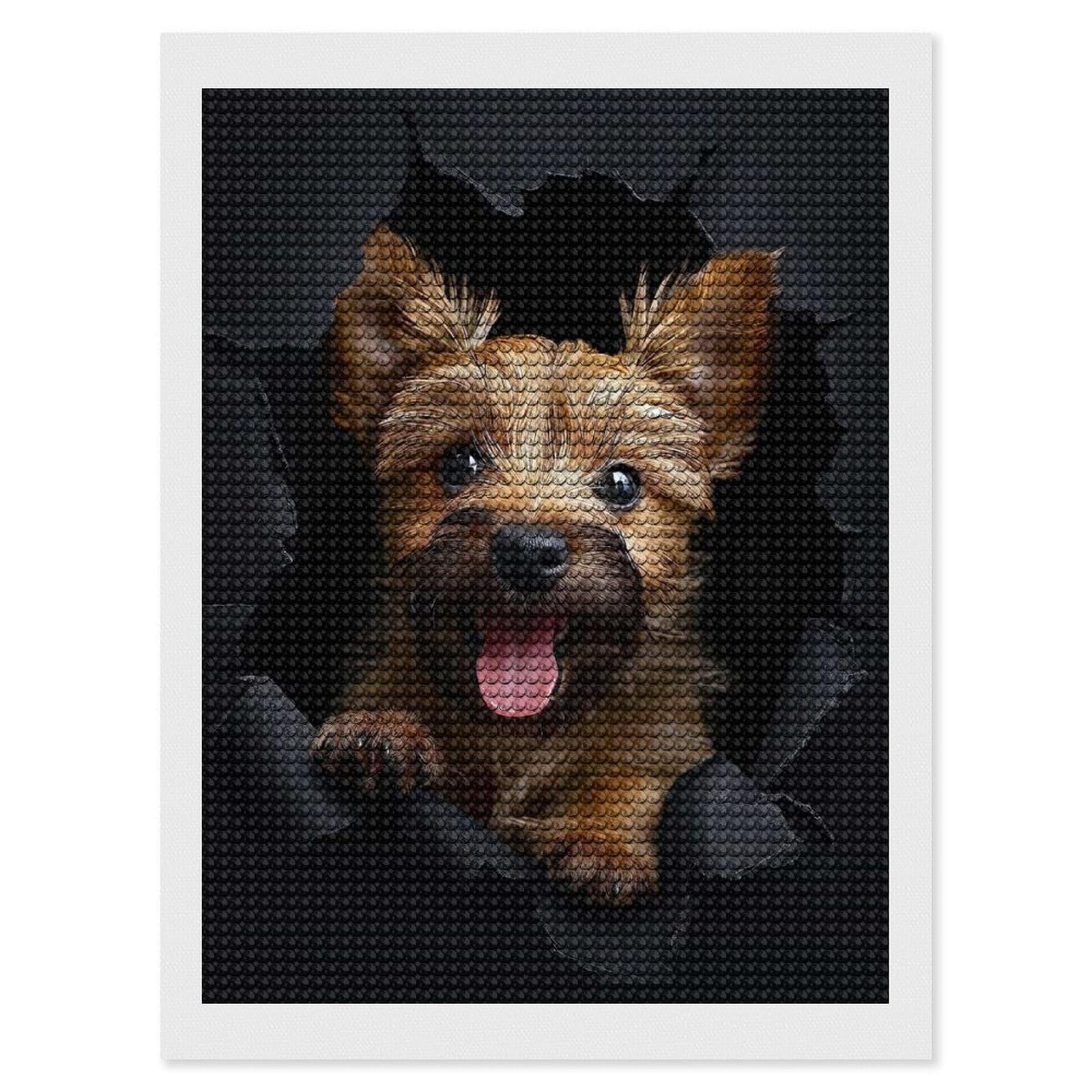 Junmoney Norwich Terrier Diamond Painting Set 12"x16", Sparkling Round Gems, Decorate Your Room, Fun Craft Experience, Modern Decor
