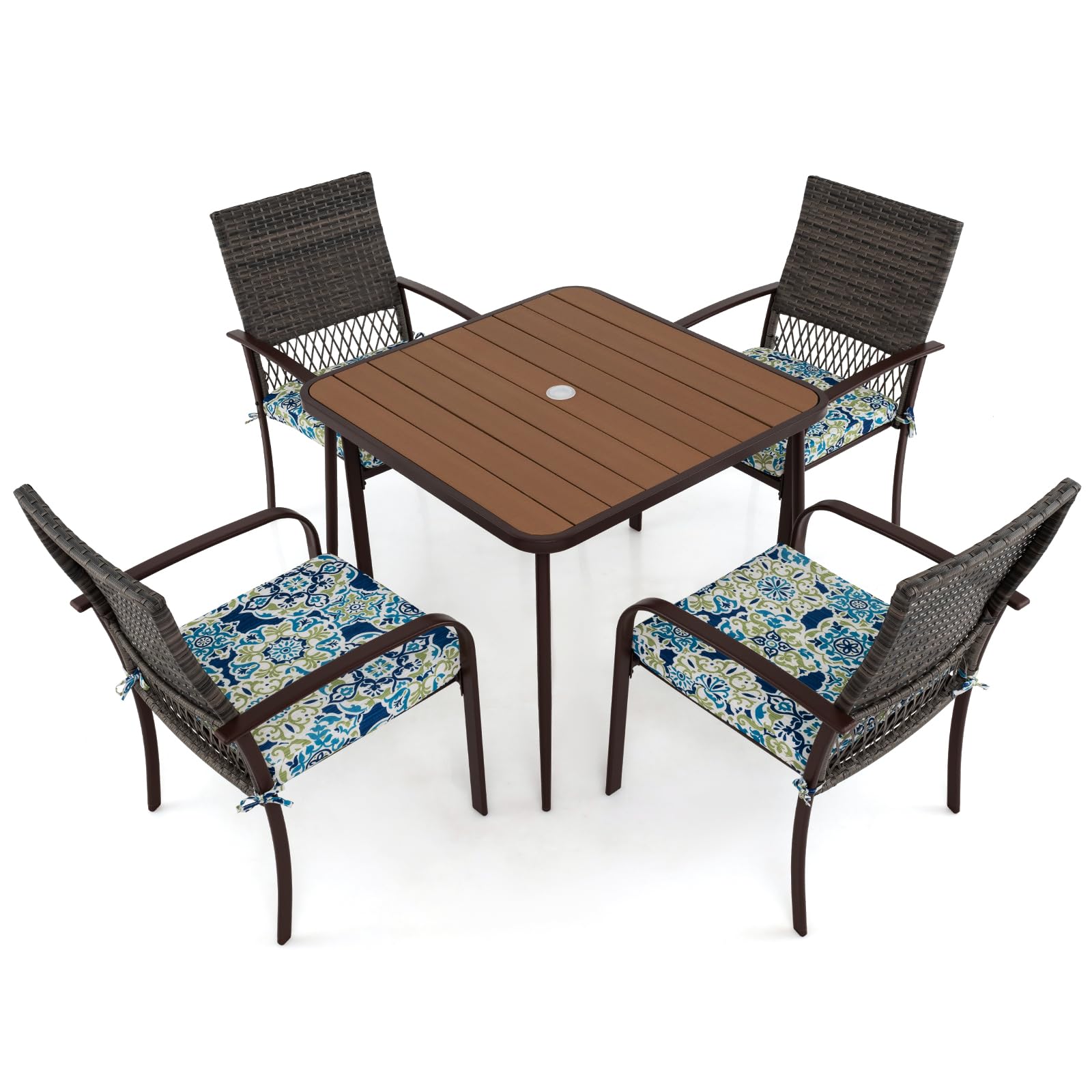 GYMAX Table de Jardin avec 4 Chaises en Rotin pour 4 Personnes