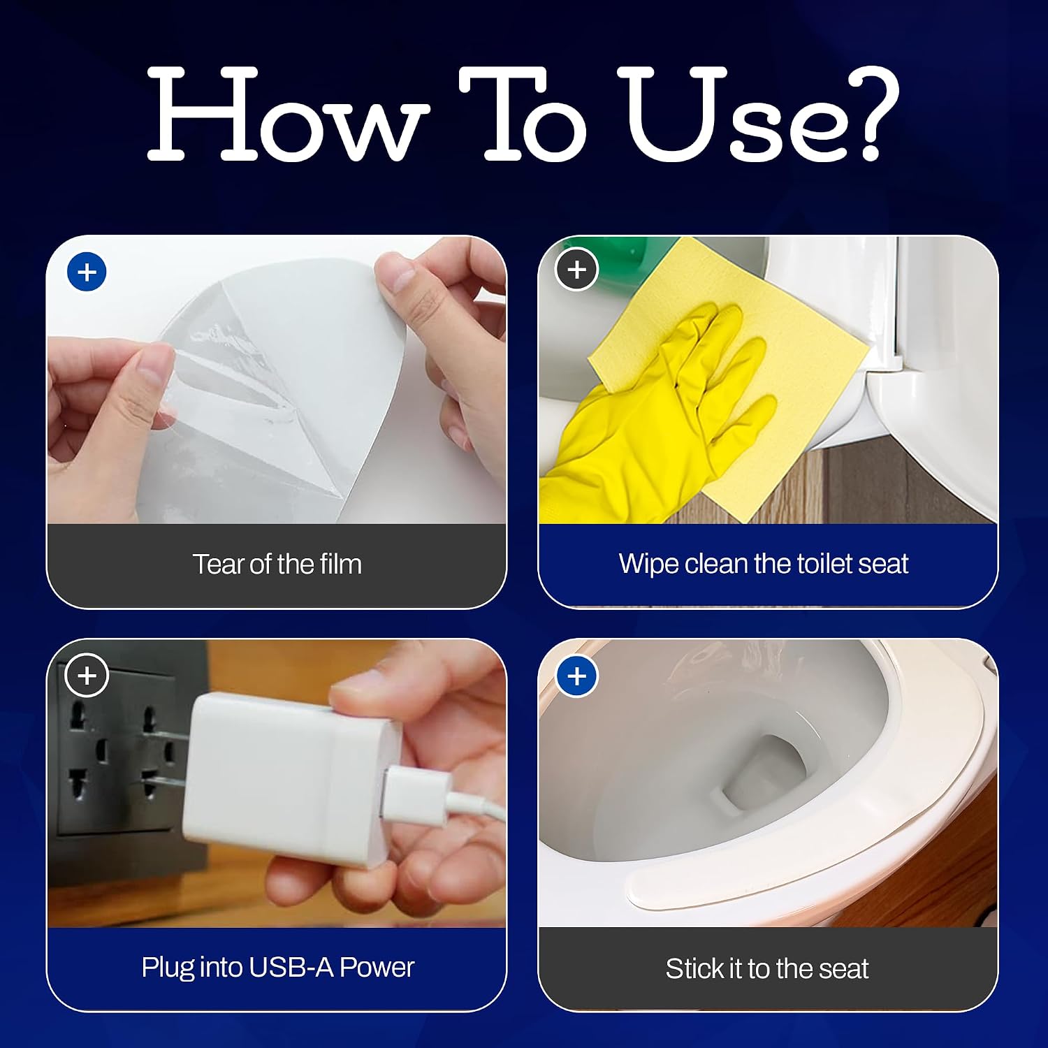 Vinyl USB Toilet Seat Warmer, Reusable Gel Adhesive