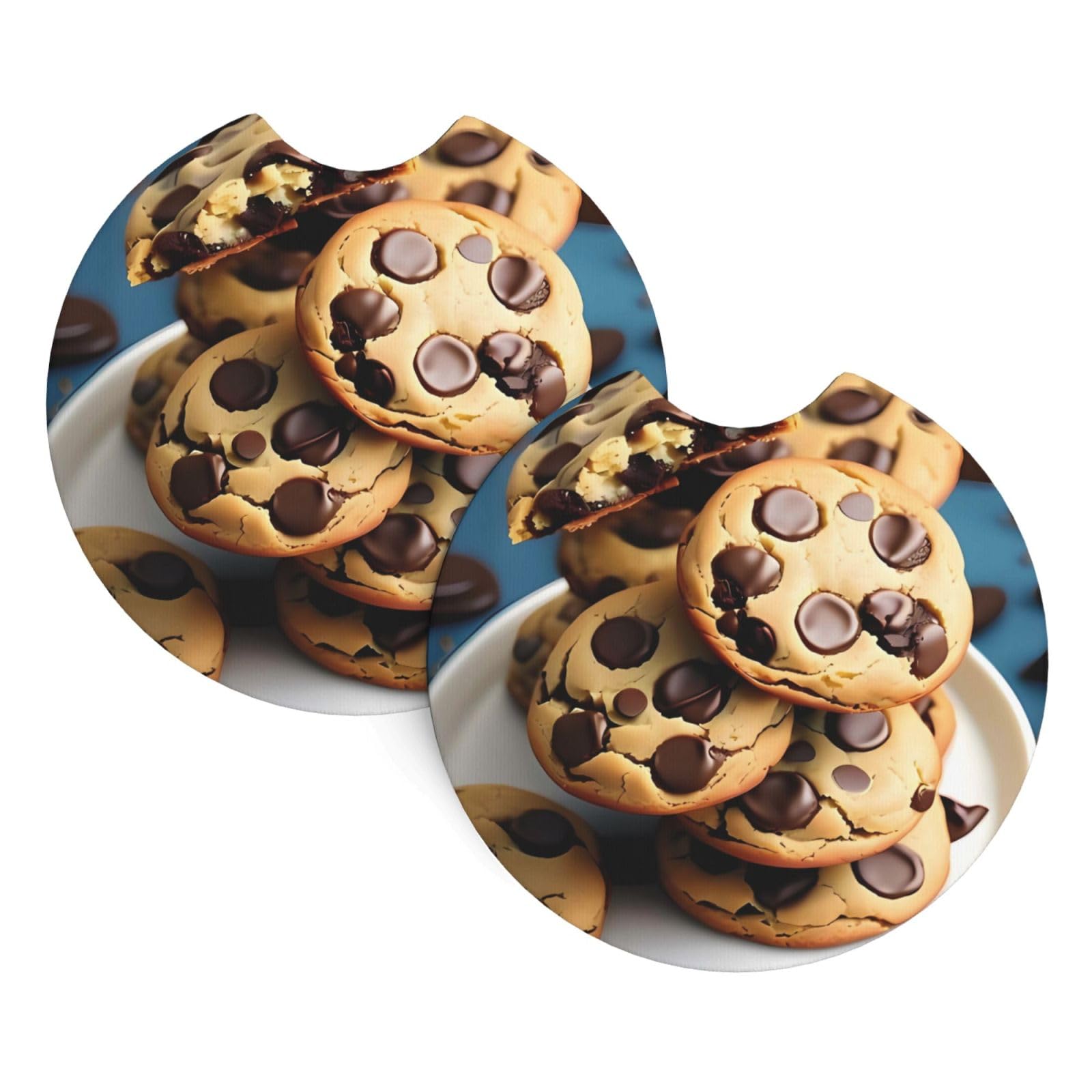2 Pack Car Coaster for Cup Holders Cookies Food Chocolate Chips Biscuits Car Cup Coaster 2.7" Neoprene Non-Slip Automotive Cup Mat Universal Auto Car Interior Accessories for Women Men Cup Pad