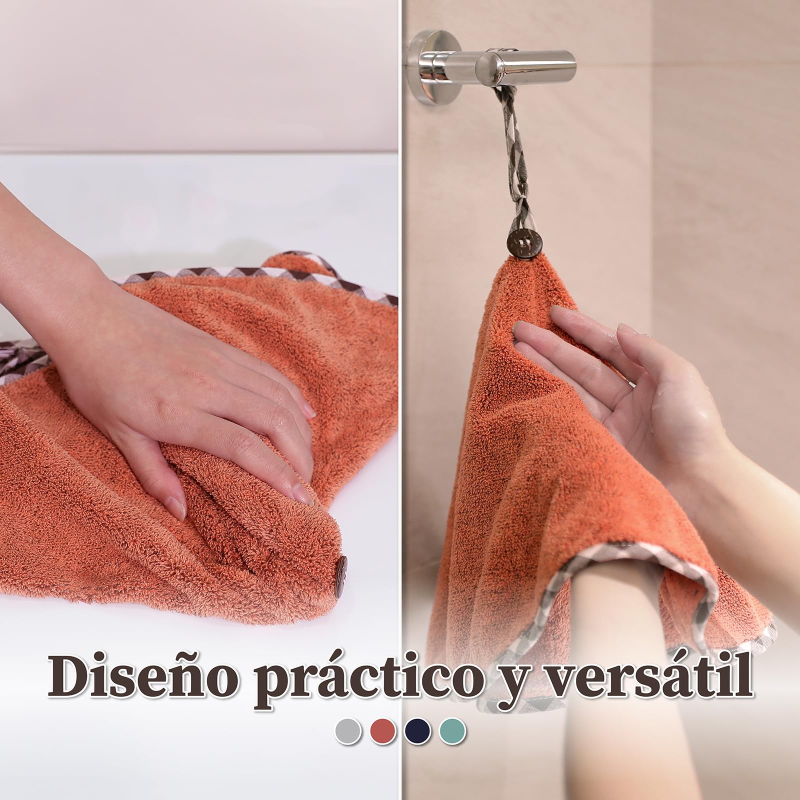 myHomeBody Toallas de Mano para Cocina – Toallas de Mano Suaves y absorbentes de Fibra de bambú, Toallas de Cocina con Lazo para Colgar, Set of 2 Brick Red Towels