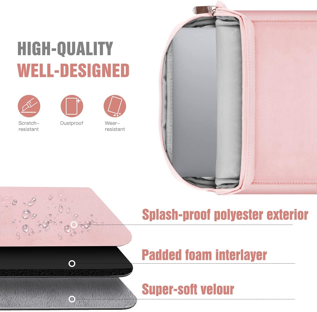 TiMOVO 9-11 Inch Tablet Sleeve Bag with Shoulder Strap for iPad 11-inch A16 2025, iPad 10th Gen. 10.9"/10.2", Galaxy Tab A9+/A11Plus 11", Pink - Image 5