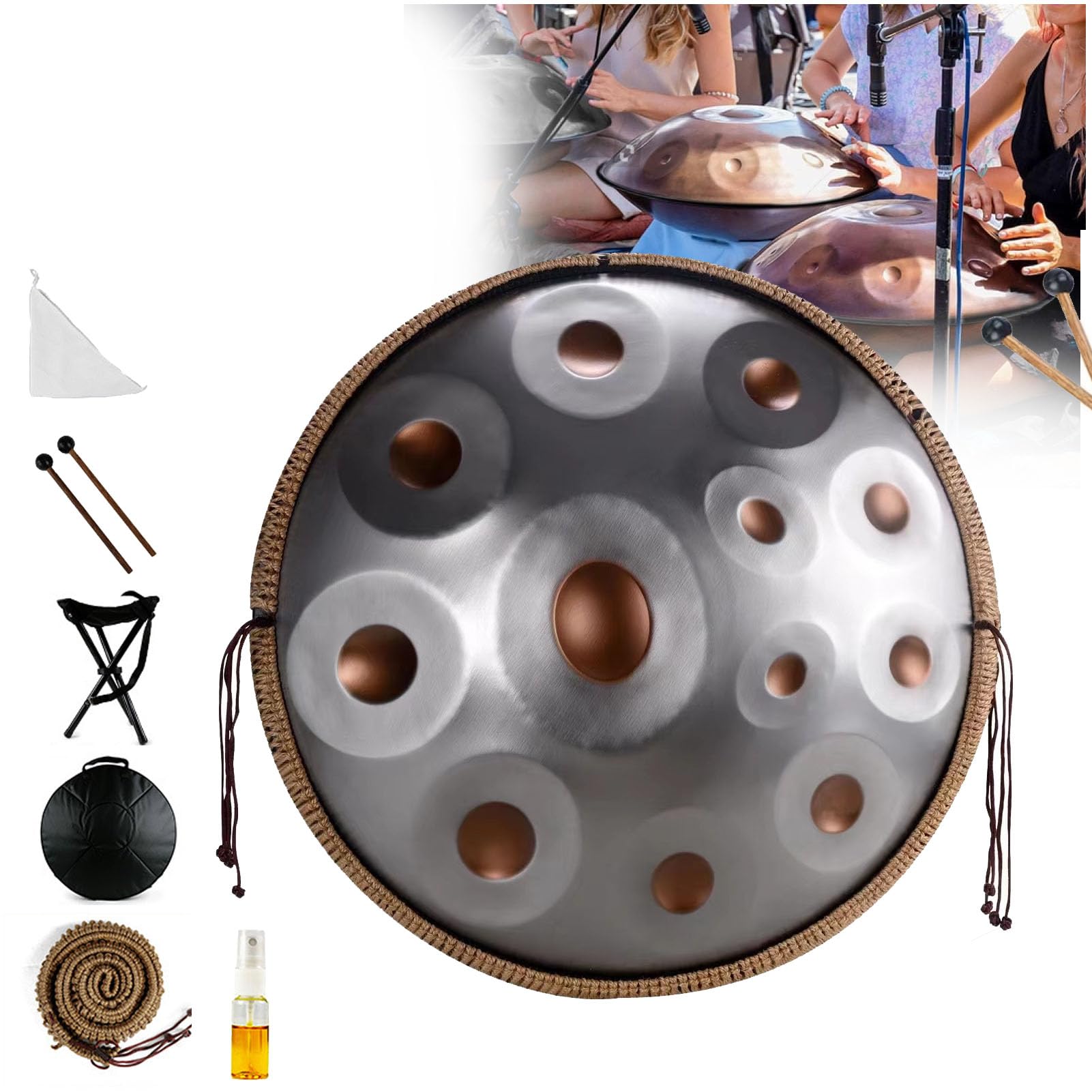 Tambor de Mano de Acero de 12 Notas, Tambores de Acero Handpan de 432 HZ, Pan de Mano en re Menor, Instrumentos de Tambores Handpan, con Bolsa Handpan (B)
