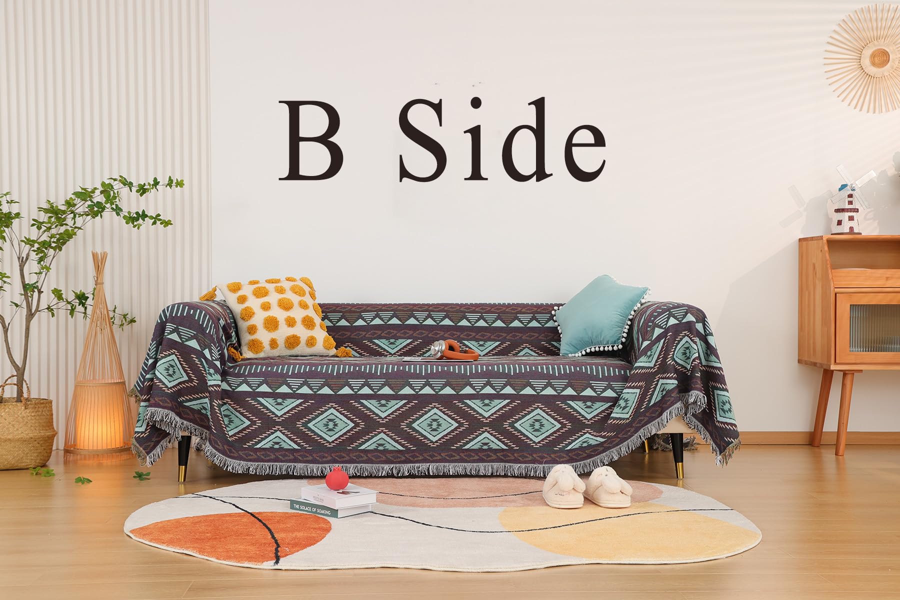 Luxlovery Azteckie koce narzutowe, beżowy, plemienny, boho, geometryczny, biały, khaki, na kanapę, łóżko, ponadwymiarowy pokrowiec na sofę z frędzlami, 160 cm x 218 cm