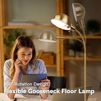 LALISU Modern Metal Dimmable Reading Floor Lamp with Remote, GoldRemote