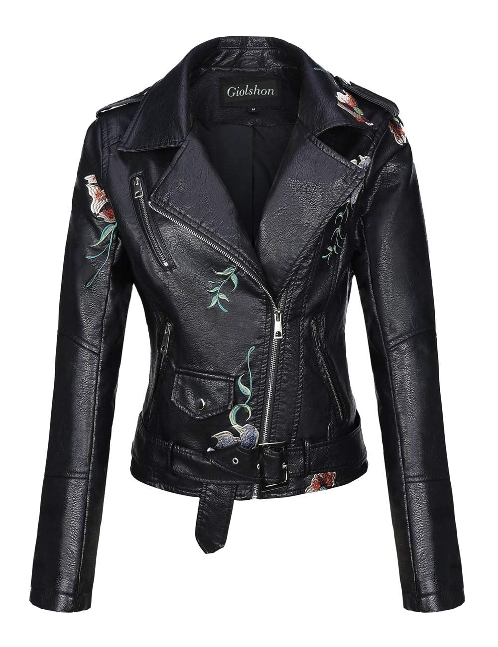 Giolshon Chaqueta de Cuero Sintético para Mujer Abrigo Corto de Motociclista de Otoño Elegantes