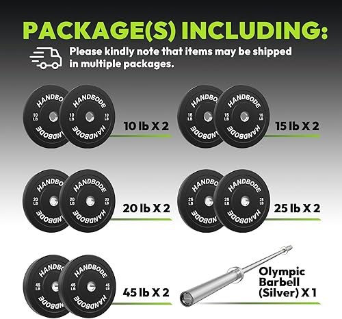Miniatura 2 de Olympic Bumper Plates Bench Press Barbell Weights Set 2 - Inch, 10-55 lb Black Rubber Weight Sets for Home Gym, Strength Training Plate Includes 45