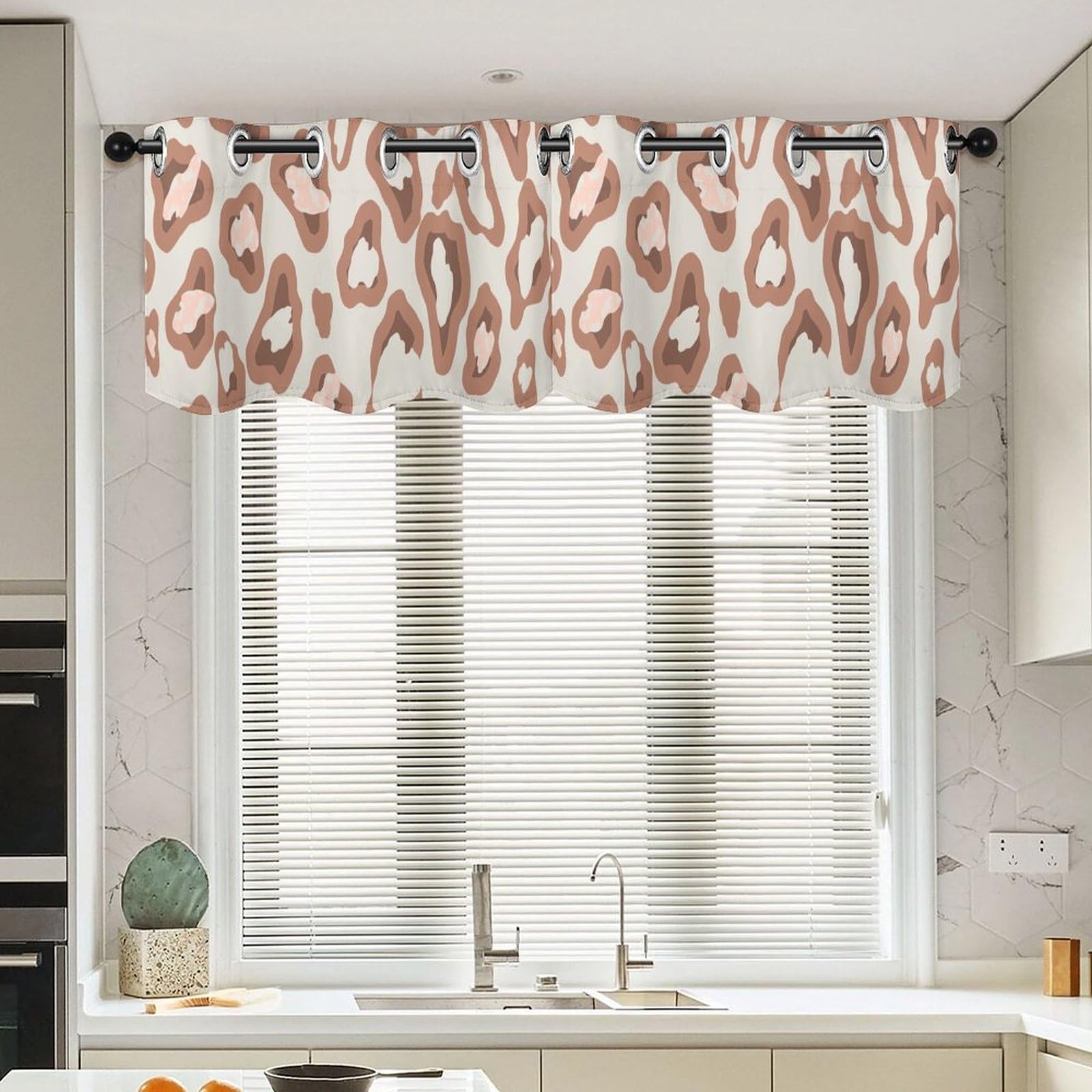 Cenefas de cocina estilo Chinoiserie asiático, cortinas cortas marrón de granja para dormitorio