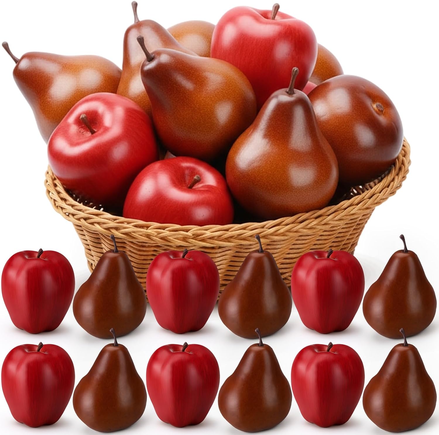 Norme 12 Pcs Artificial Apples and Pears Fake Apples Pears Fruit for Decoration Faux Realistic Fruits for Thanksgiving Christmas Party Display Home Kitchen Table Centerpiece(Autumn Noir)