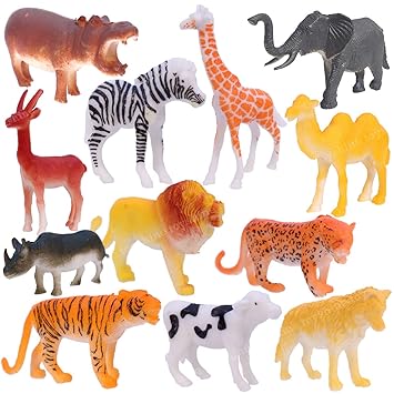 Toyshine Pack of 12 Wild Animal Rubber Play Toy for Kids Baby 2 3 4 5 Year Old, Non Toxic Birthday Gift Educational Learning Toy for 3 4 5 Year Boy Girl