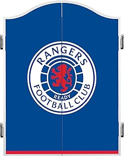 FOCO Gabinete de dardos y diana con licencia oficial del Glasgow Rangers, color azul (CAB890)