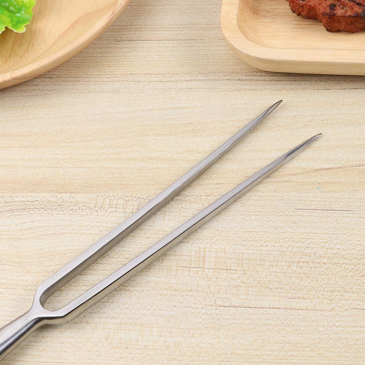 LATRAT Tenedor de Carne de Acero Inoxidable con Mango de Madera, Tenedor para trinchar, con Dos Dientes, Herramienta, para Carne de Cerdo, Pavo y Carne de Vacuno.