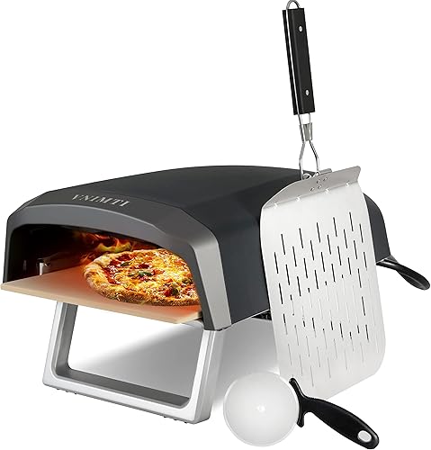 VNIMTI Horno de pizza de gas al aire libre portátil de acero inoxidable con piedra, cáscara de pizza, cortador de pizza, gran adición para
