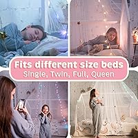 Vista 5 de Bollepo Toldo de cama con luces - Toldo de princesa rosa para habitación de niñas Individual, individual, matrimonial, Queen Cama para niños