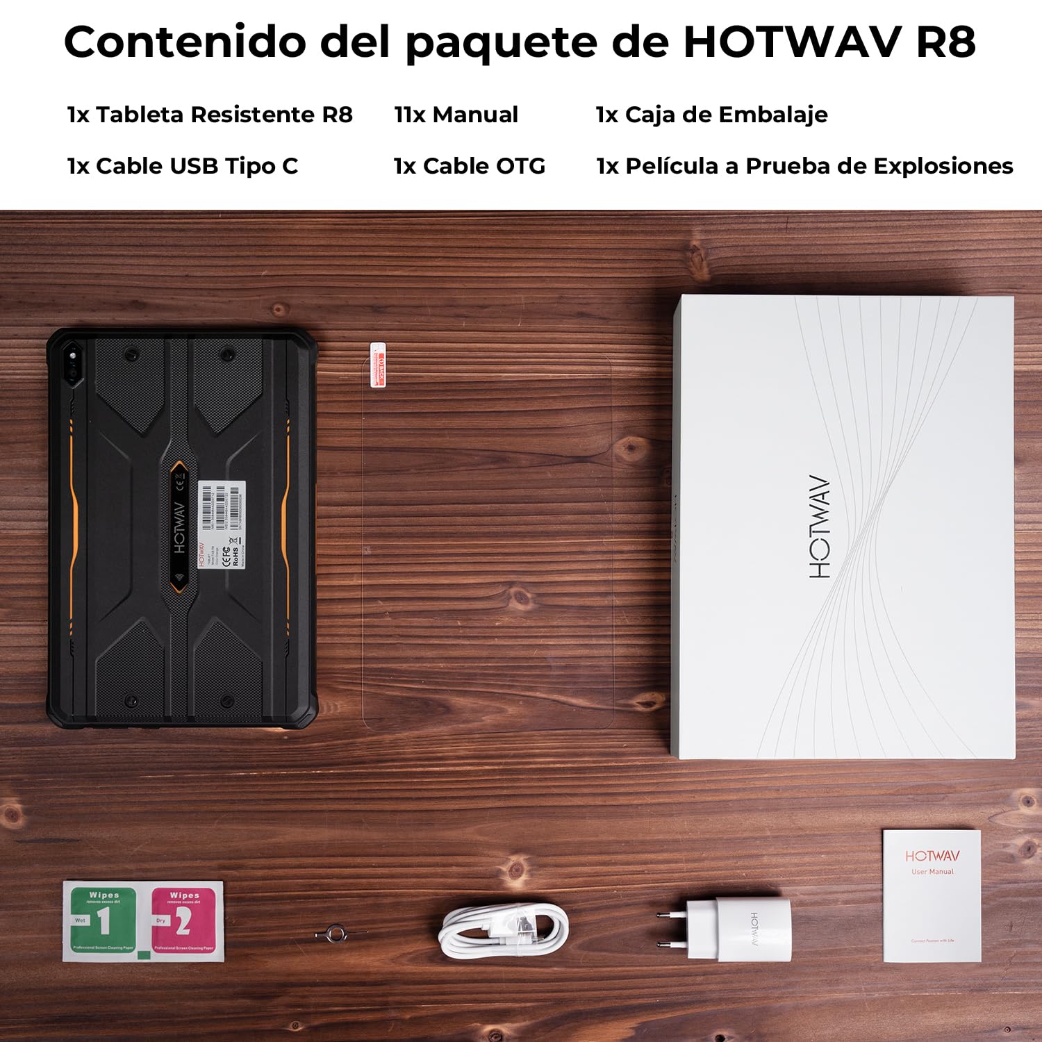 HOTWAV R8 Tablet Rugerizada - 10.1" HD+ Pantalla Waterproof Tablet, 12 + 128GB/1TB TF Tableta Android 14, 10800 mAh Tablets Robusta, Cámara de 13MP, Octa-Core/IP68 & IP69K/Dual SIM 4G/WLAN 5/GPS/OTG