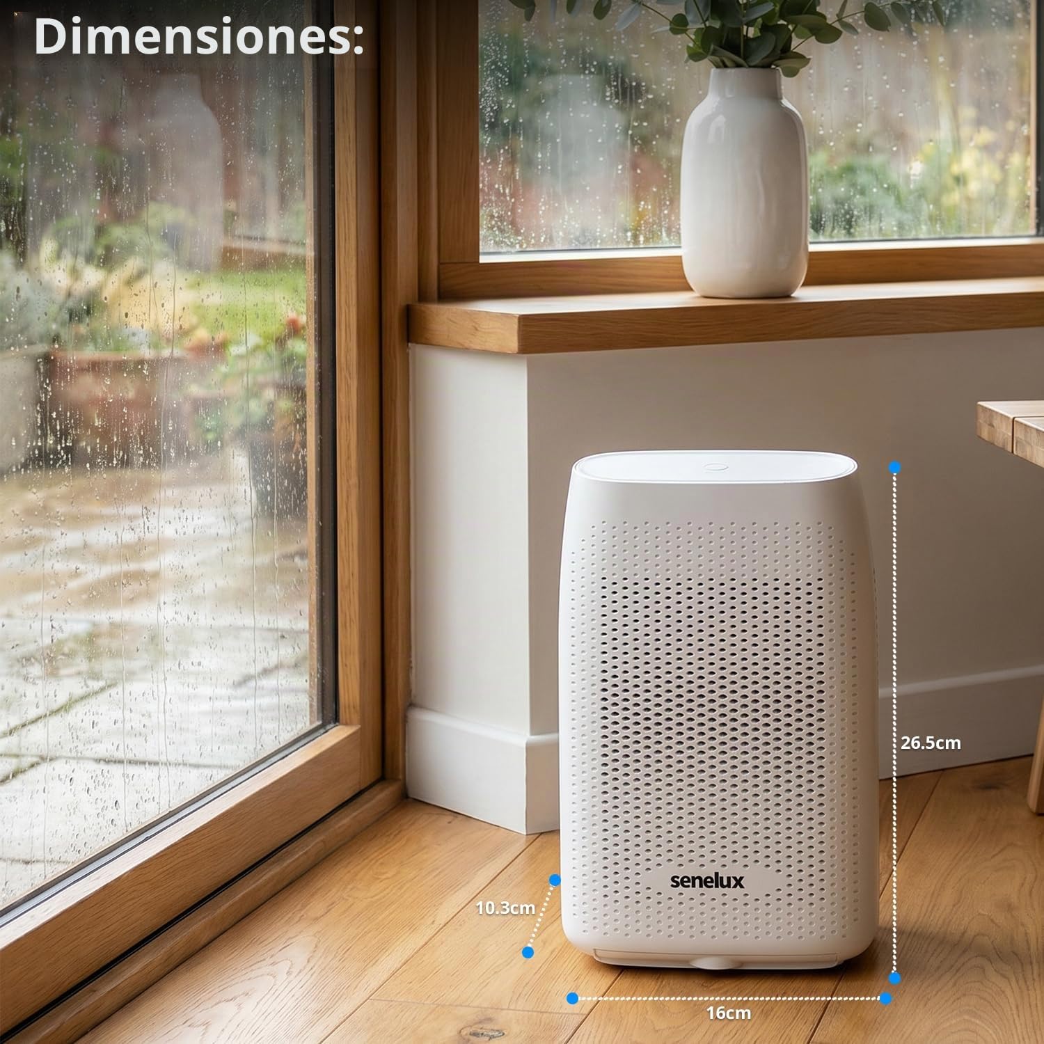 Senelux Deshumidificador eléctrico de 2000 ml, ultra silencioso, apagado automático, blanco, modo cómodo, ideal para el hogar, dormitorio, armario