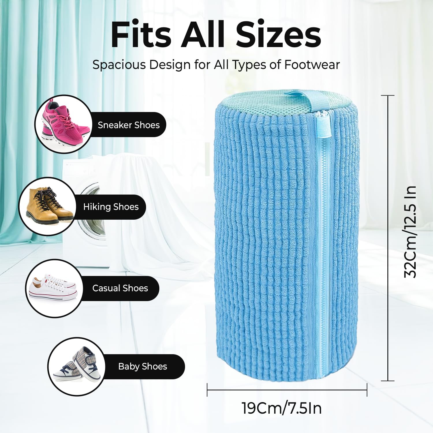 2PCS Shoe Washing Machine Bag with Pair of Shoe Tree and 4 Deodorizer Balls, Durable Zipper Reusable Shoe Washing Bag with 20000+ Fluffy Fiber Lining For 360° Cleaning for Sneakers (Blue) image 2