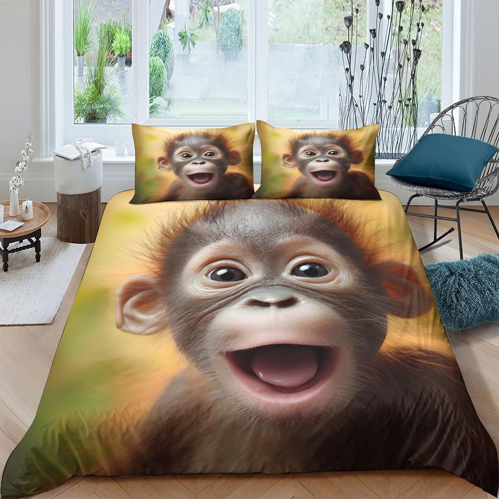 Ctjqhvkz Style-6 3D Printed Monkey Jungle Fitted Sheet Microfiber Soft Breathable Animal Bed Cover For Bedroom Guest Room Decor Single（135X200cm）