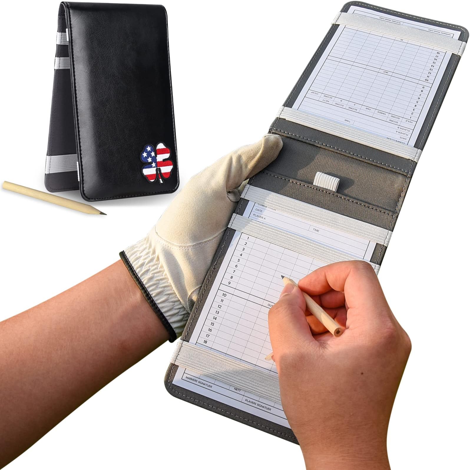 USA Clover Leather Scorecard & Yardage Book Holder Cover Also Accept Custom Order with Your Name or Phrase Stitched