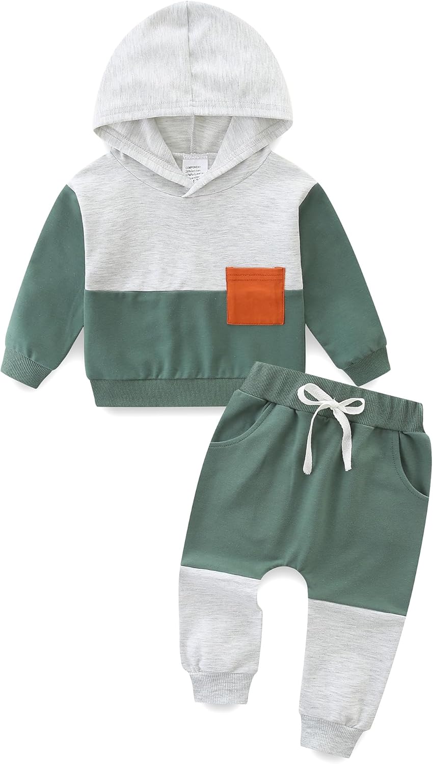 Baby Boy Outfits Short Long Sleeve Pants Clothes Set Spring Summer Hooded Patchwork Sweatshirt