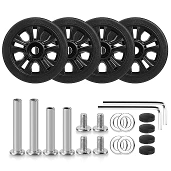 4 Pcs Suitcase Replacement Double Wheels, 55mm Wear Resistant Luggage Wheels Replacement with Bearings Spare Casters Kit for Worn Suitcase TyresBlack-VN2