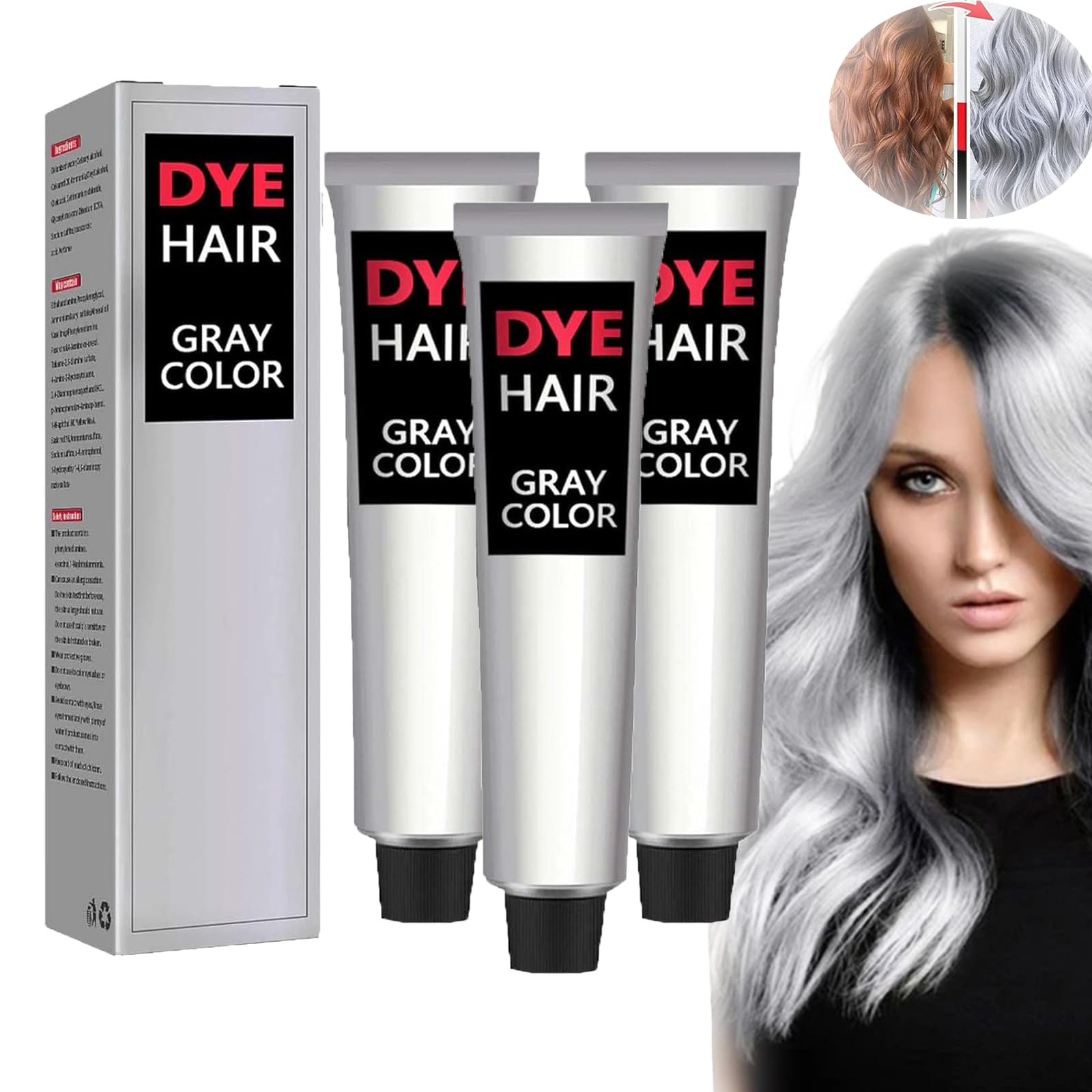 HGwez Silver Hair Dye - Natural, Permanent, Light Gray Silver Color Cream for All Hair Types (3PCS)