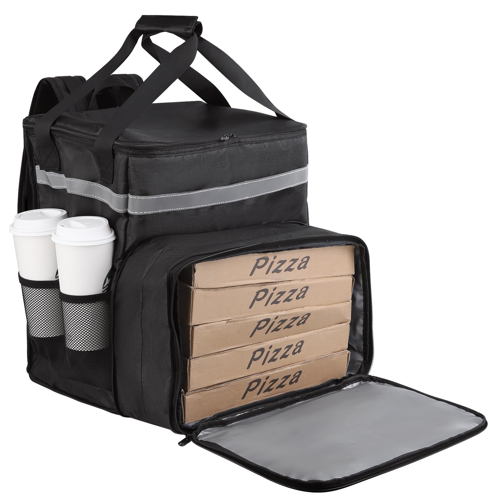 Mochila aislada para entrega de pizza con soporte para 4 tazas, bolsas enfriadoras impermeables, bolsa de entrega de alimentos ais
