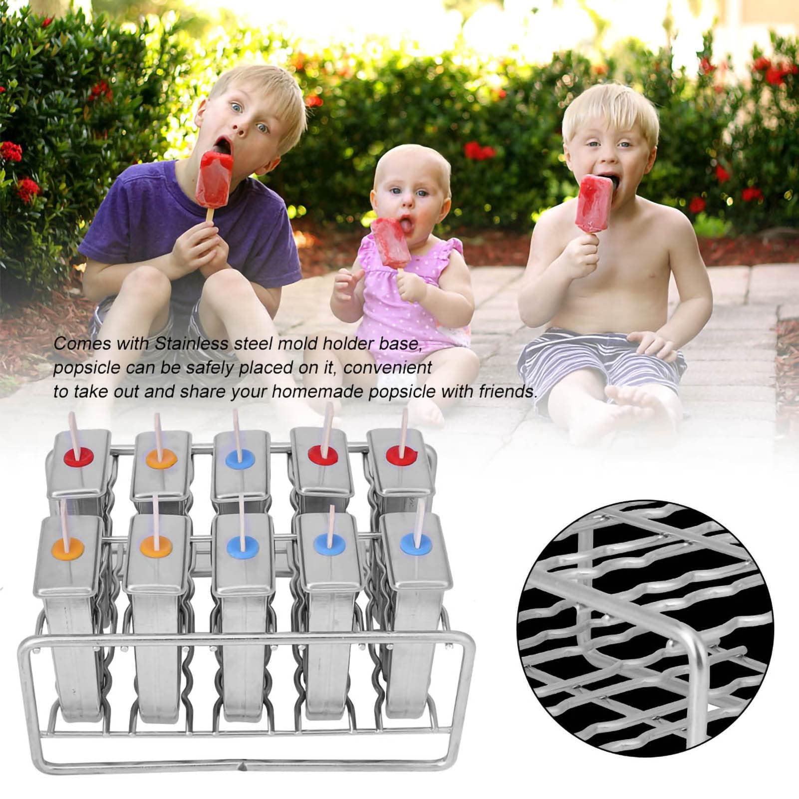 Moule à Popsicle, 10 Moules en Acier Inoxydable Moule à Glace Pop Lolly Popsicle 100Pcs Porte-Bâton avec Brosse de Nettoyage pour Smoothies au Yaourt DIY (Tête ronde)