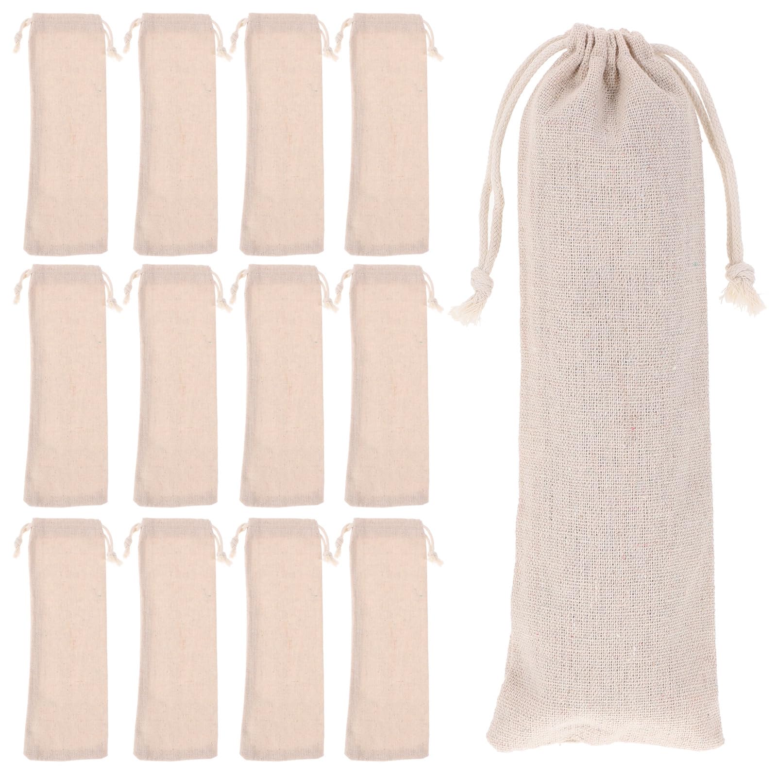 Bolsa de almacenamiento para pajitas reutilizables de tela lavable con cordón de lino