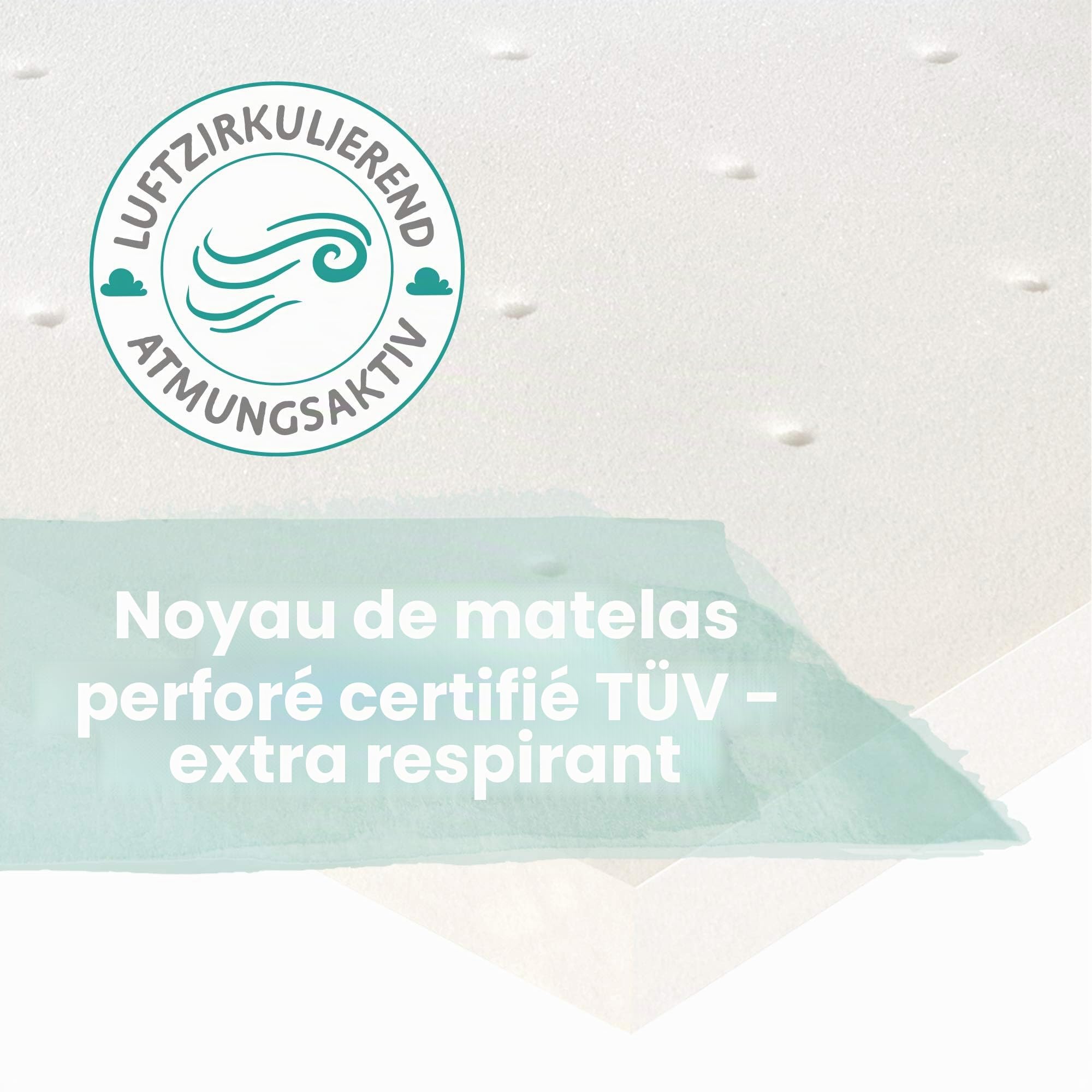 roba Matelas pour Parc Bébé 75 x 100 cm Safe Asleep Air - Housse Jacquard Respirante et Amovible - Convient aux Personnes Allergiques - Blanc