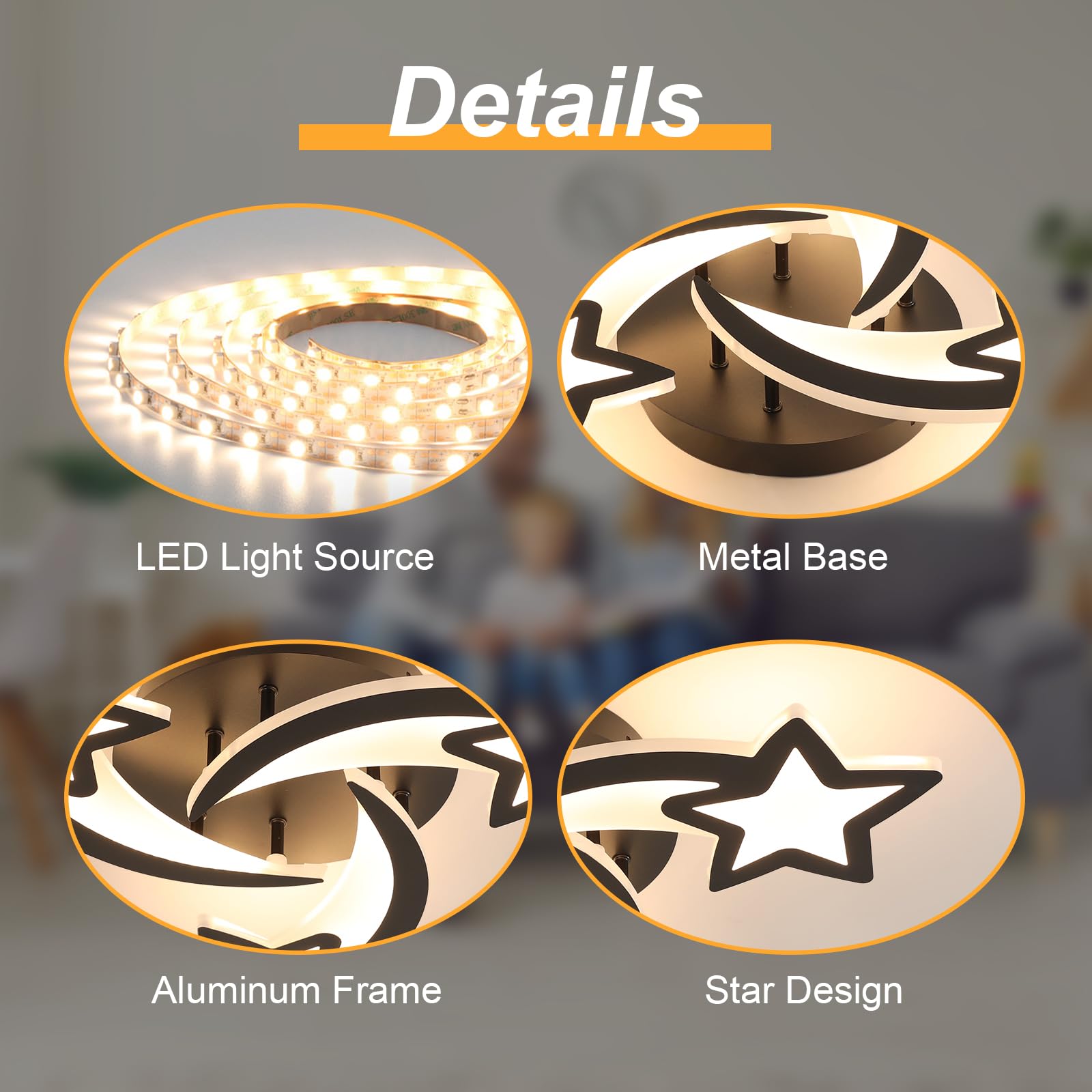 Goeco Lámpara de Techo Regulable 30W 3375LM 51CM 3000K-6500K, Negro | Moderno Plafon Led con Mando a Distancia Luz de Techo Diseño de Forma de Estrella para Cocina, Salón, Dormitorio