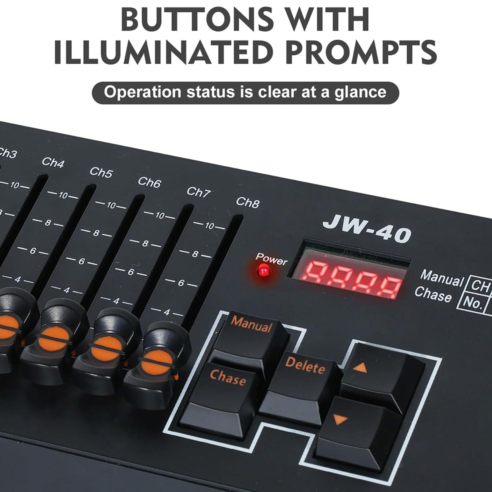 DMX512 Console Programmabili Costruire in Batteria 8 Cursori Canali 5 Effetti 40CH Controllo per Discoteca Evento Matrimonio Ricaricabile Controller Programmabile