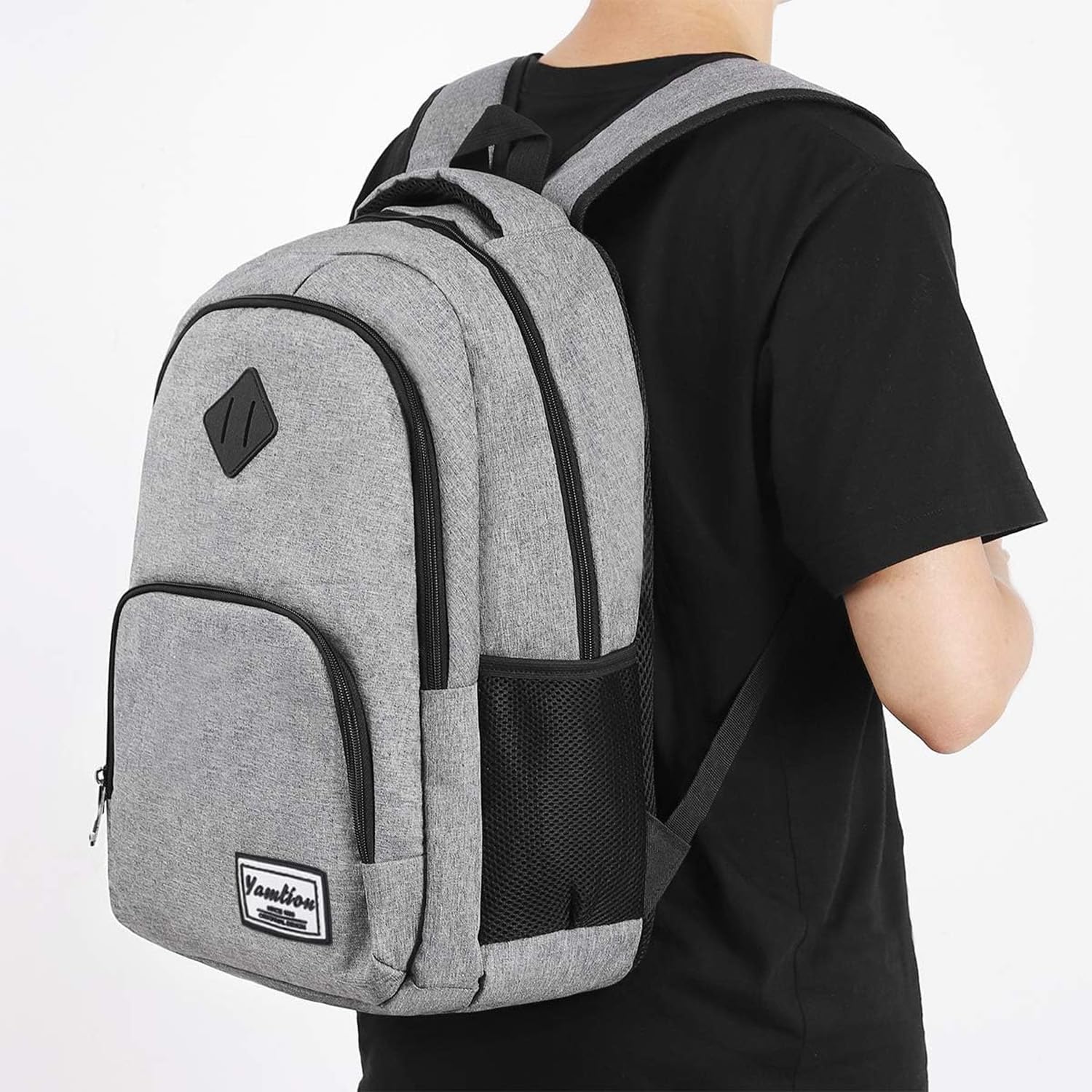 YAMTION - Zaino per uomo e donna, zaino per la scuola, per adolescenti, per laptop da 15,6 pollici (39,5 cm), zaino per computer portatile, con porta di ricarica USB, per lavoro, studio, viaggi