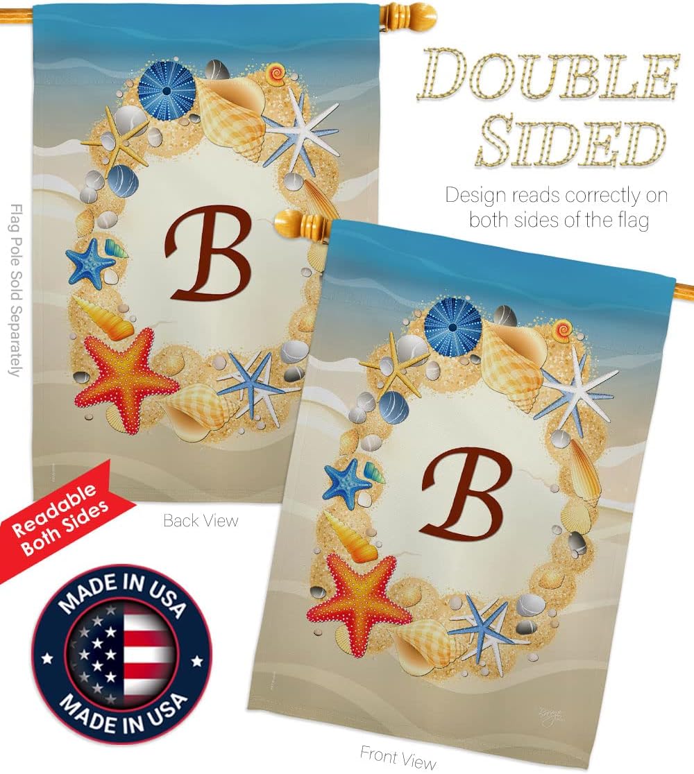 Breeze Decor S130158-BO Summer B Initial Coastal Beach Impressions Decorative Vertical House 28" X 40" Garden 13" X 18.5" Double Sided Flags Set Printed in USA Multi-Color