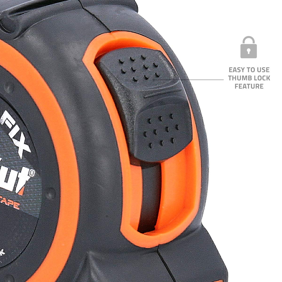 Wellcut Mètre ruban professionnel rétractable - Mètre ruban magnétique - 5 m - 25 mm de large - Système Multifix - Clip de ceinture en métal - Noir/orange