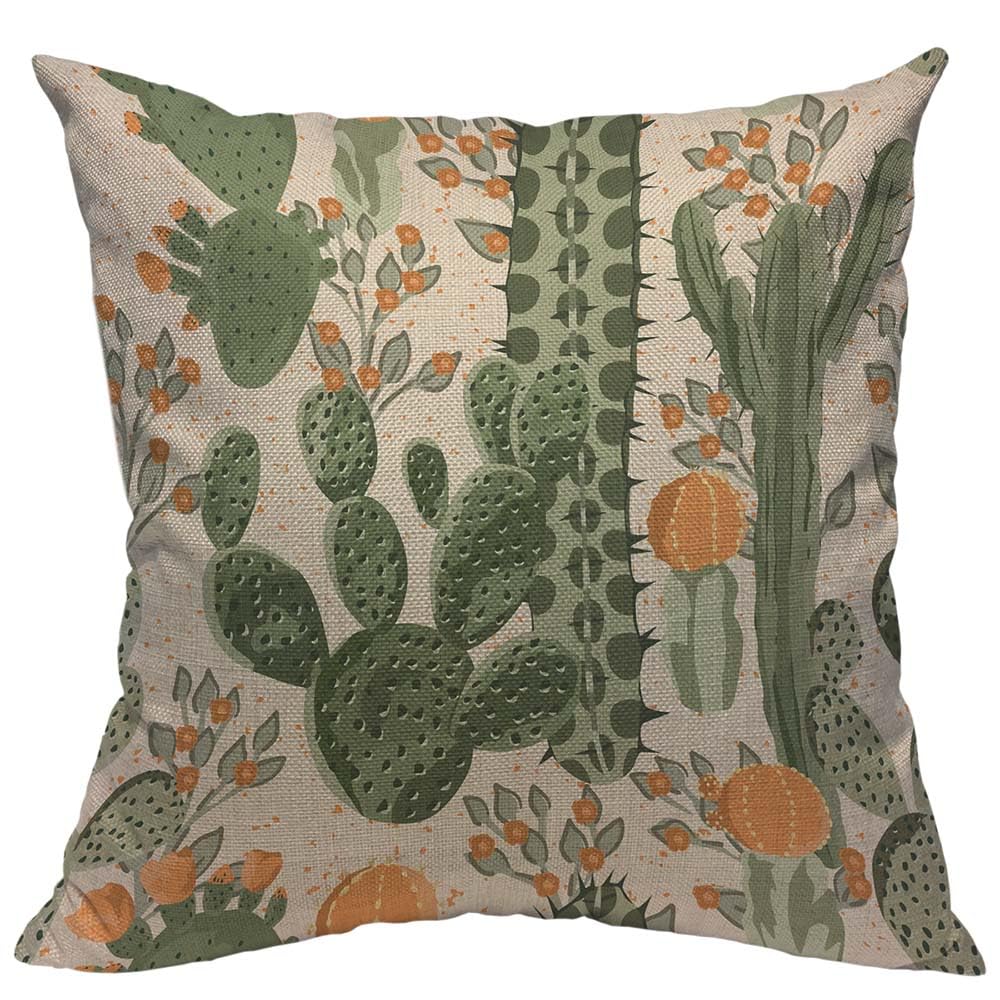 TKS MITLAN Summer Cactus Pillow Covers 18x18 Inch Retro Mexican Orange Flowers Exotic Tropical Plants Decorative Throw Pillow Covers Cushion Case for