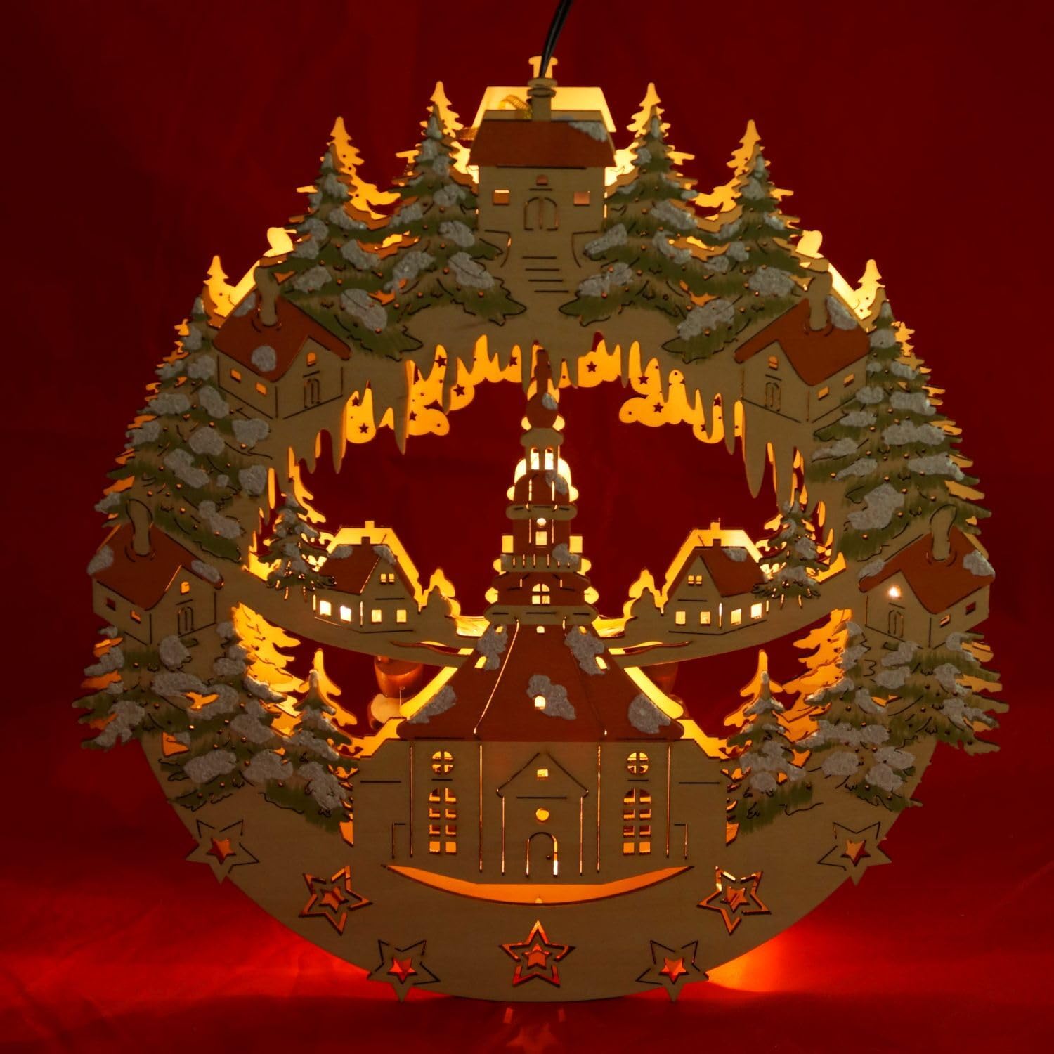 Wichtelstube-Kollektion Holz Fensterbild Seiffener Kirche Weihnachtsdeko fürs Fenster, 30 x 6 x 28 cm inkl. Adapter 4,5 V; LED Fensterbilder Weihnachten