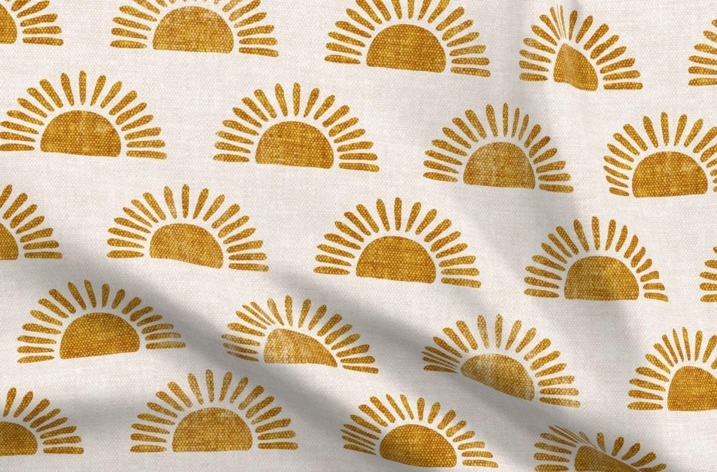 Spoonflower Fabric - Boho Block Print Sun Sunshine in Golden Orange Printed on Organic Cotton Sateen Fabric by The Yard - Sewing Quilting Apparel Home Decor